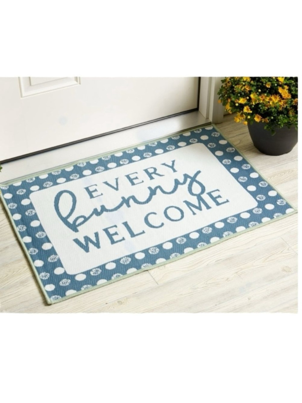 Reversible Rug Accent Welcome Plaid Easter Spring Bunny Rabbit Way To Celebrate